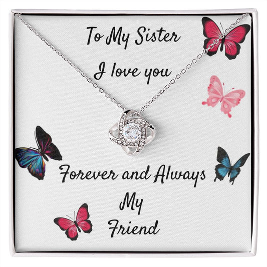 Sister Love Knot Necklace ( Yellow and White Gold Finish )